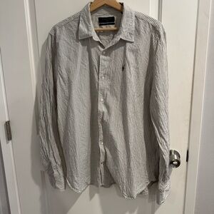 All Saints Villard Relaxed Fit Ramskull Striped Casual Button Down Shirt